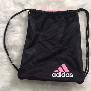 drawstring pink and black Adidas bag